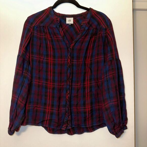 Cabi Small Caroling Style Plaid Button Down LS Womens Top Red Blue Black EUC - Picture 1 of 10